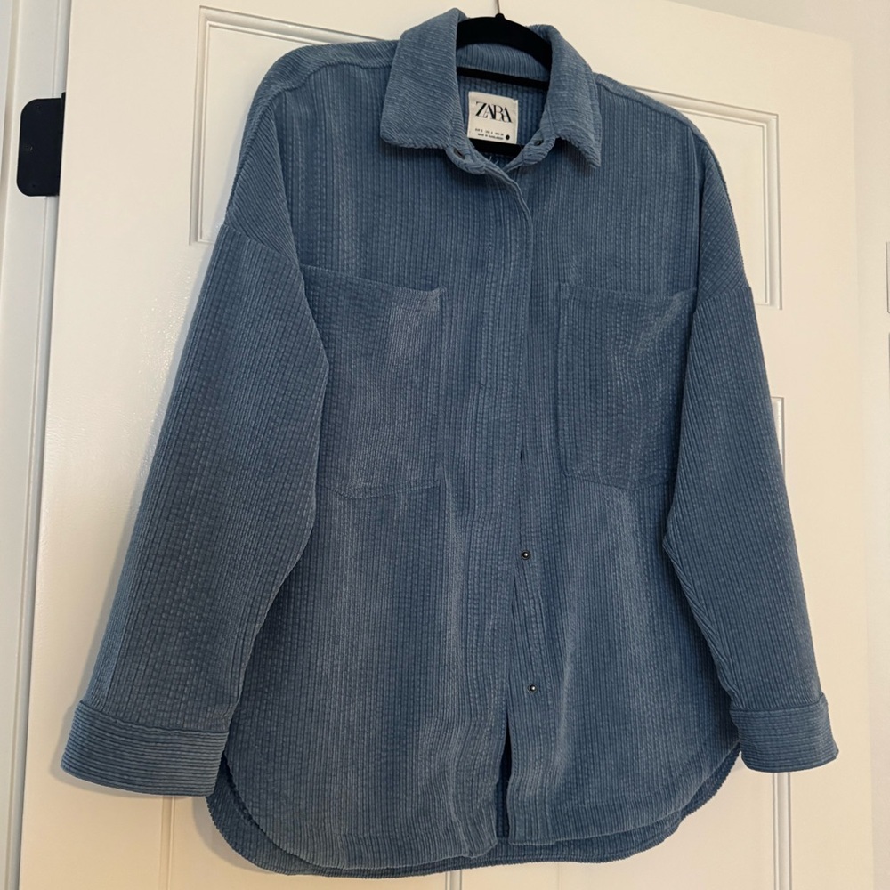 Zara Small Dark Blue Corduroy Button Down Shirt